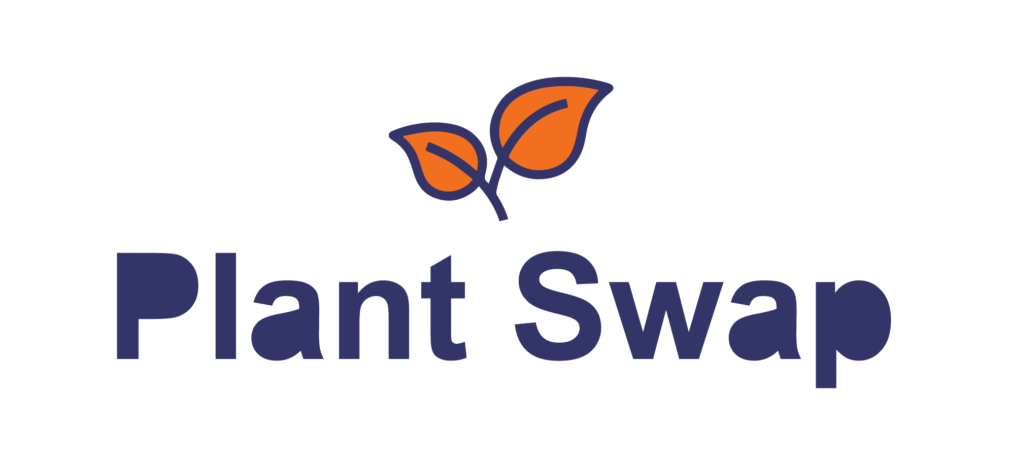 logo plantswap blauwe tekst oranje blad